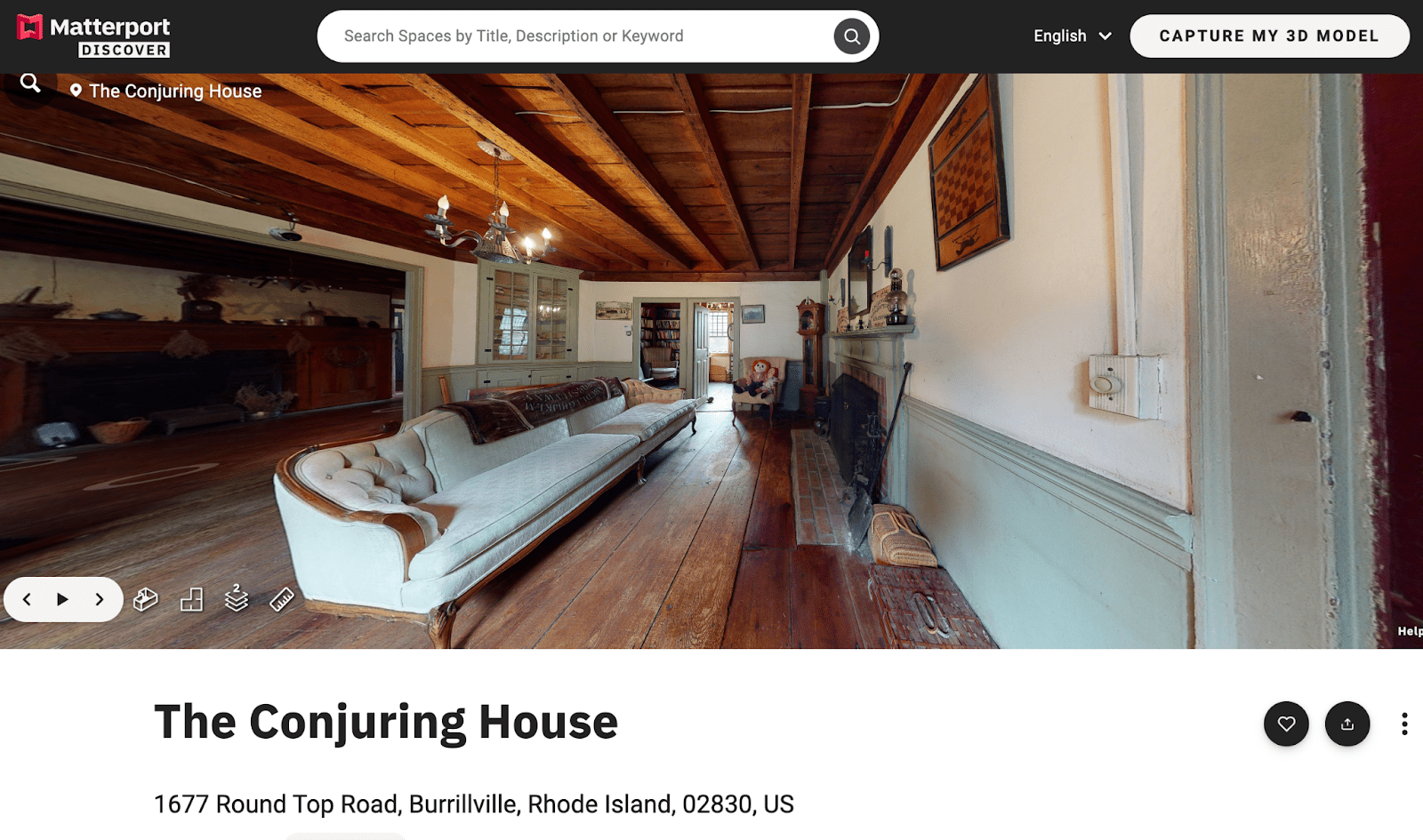 Matterport's landing page for the Conjuring House. 