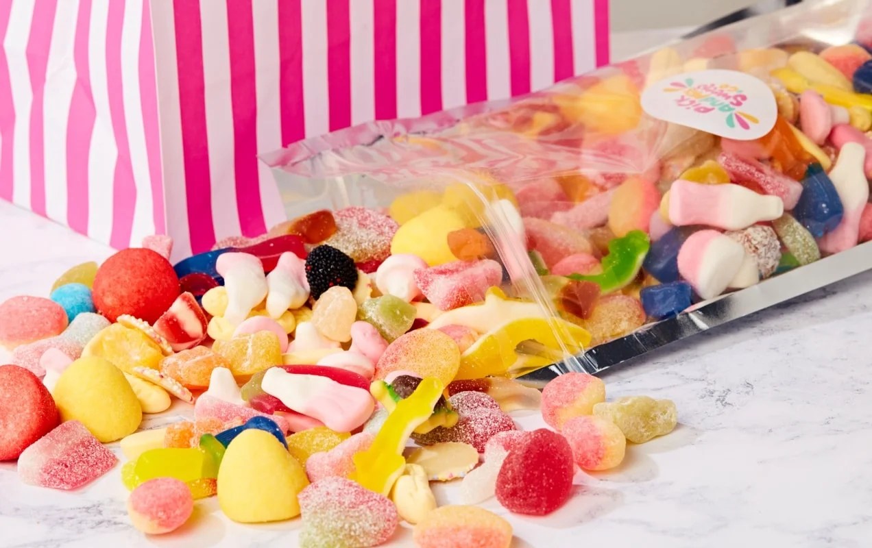 bag of candy spilling out onto a table