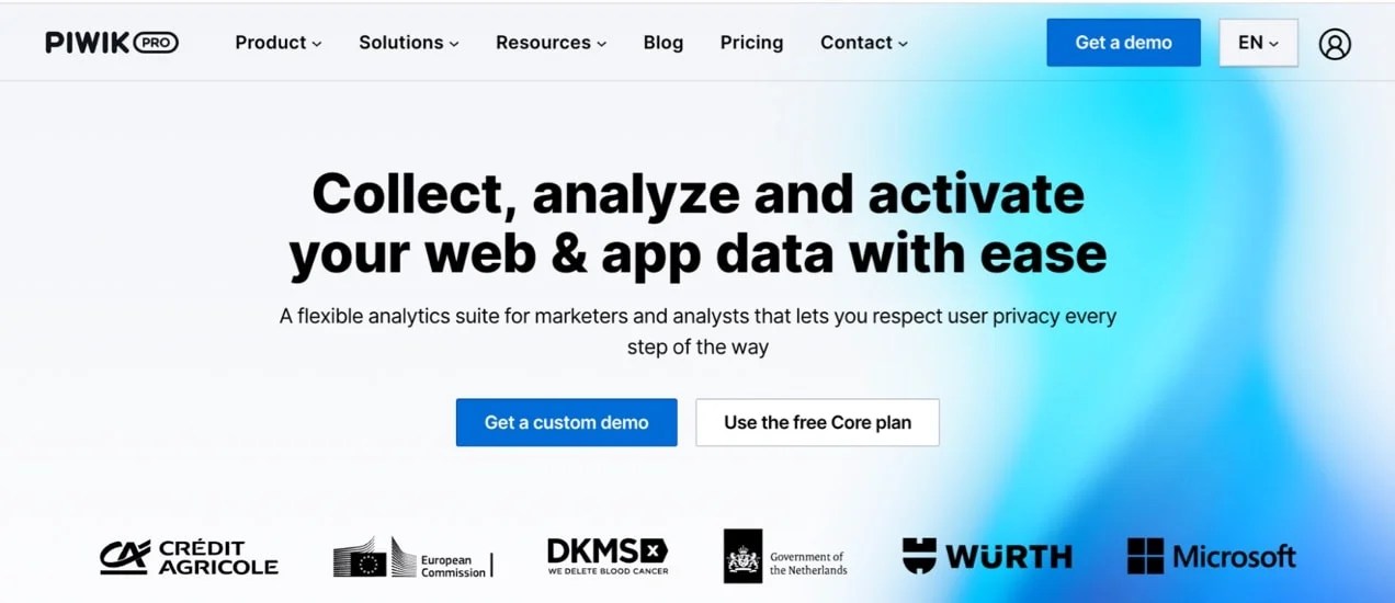 Piwik Pro website with text and description