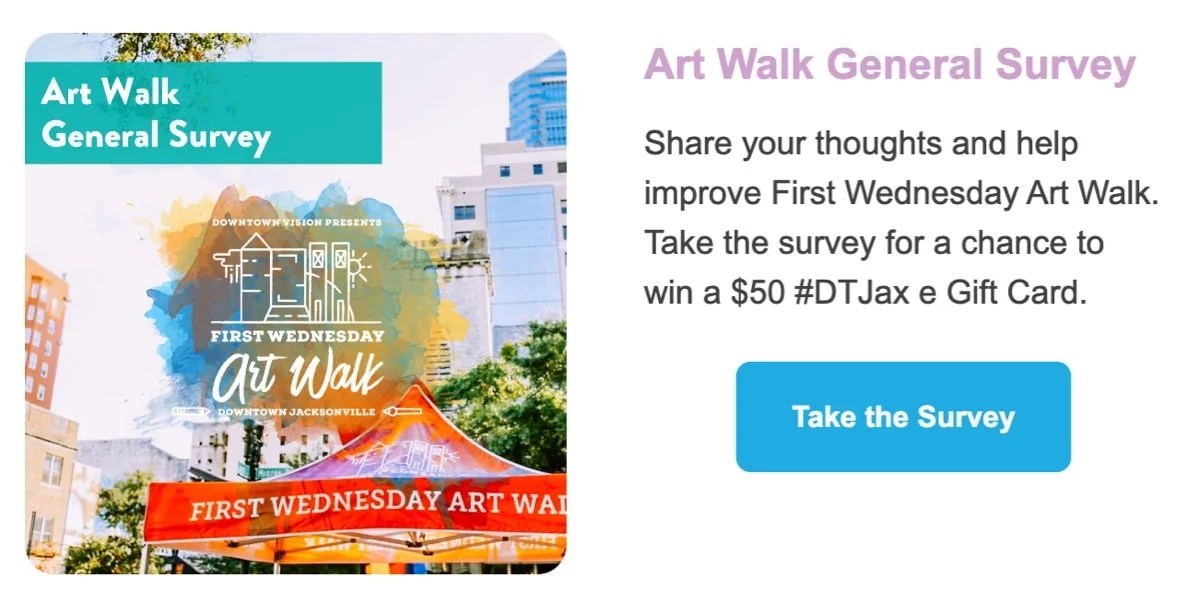 a call to action for visitors to take a survey and enter to win a gift card