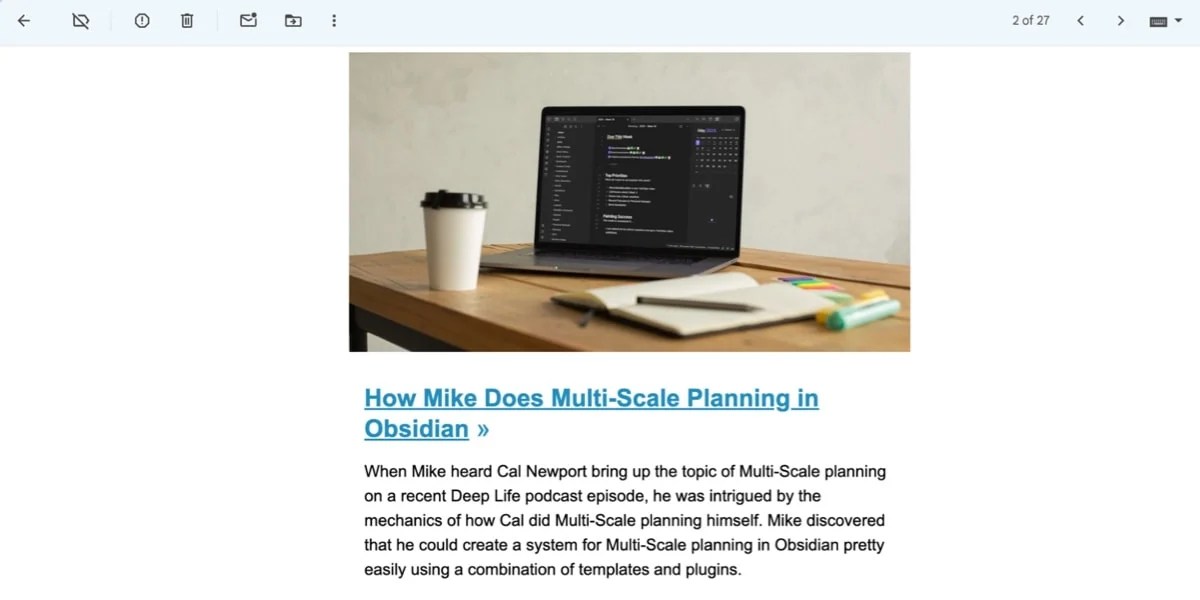 example of a blog post as part of an email newsletter