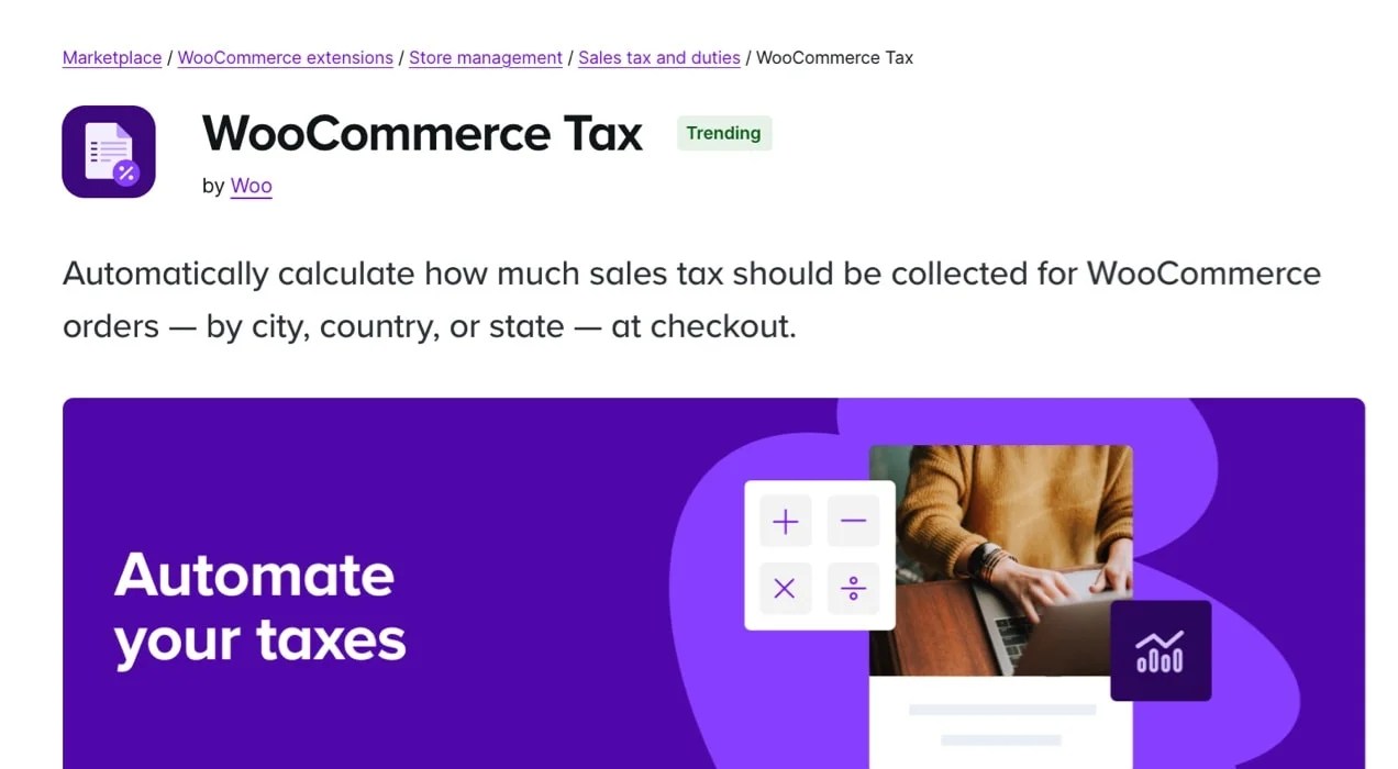 WooCommerce Tax extension page