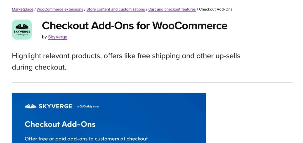 Checkout Add-Ons extension page