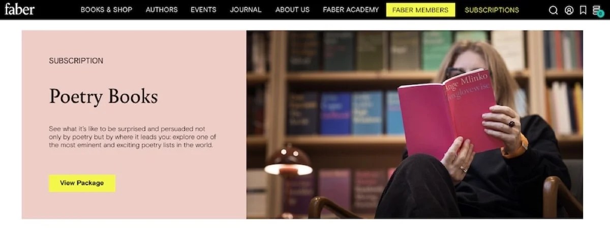 Faber site with poetry book subscription information