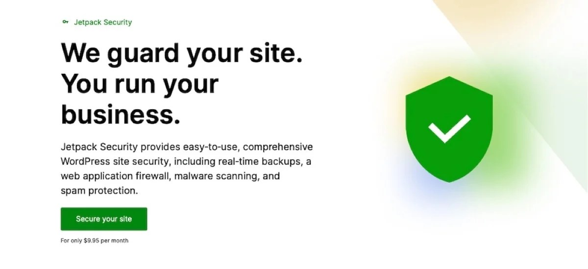 Jetpack page with the text "We guard your site. You run your business."