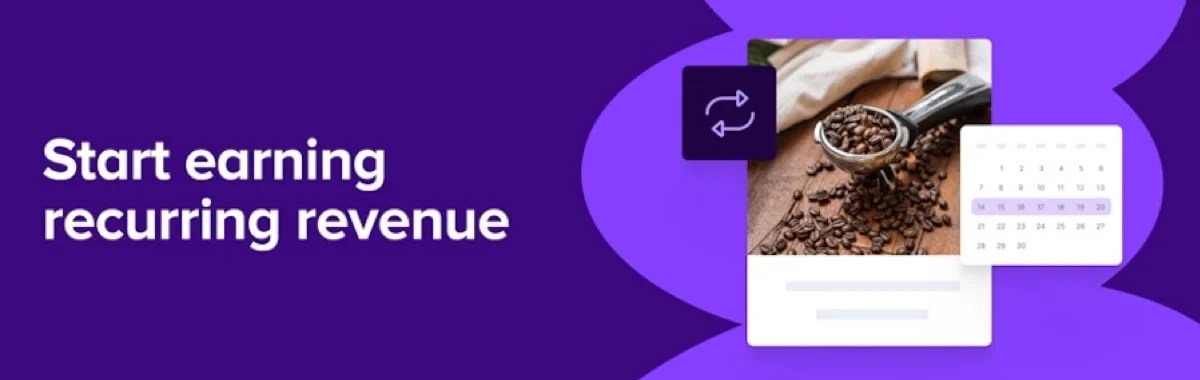 purple background with a calendar and text "start earning recurring revenue"