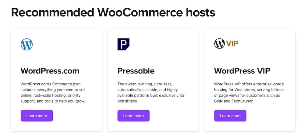 grid of recommended WooCommerce hosts