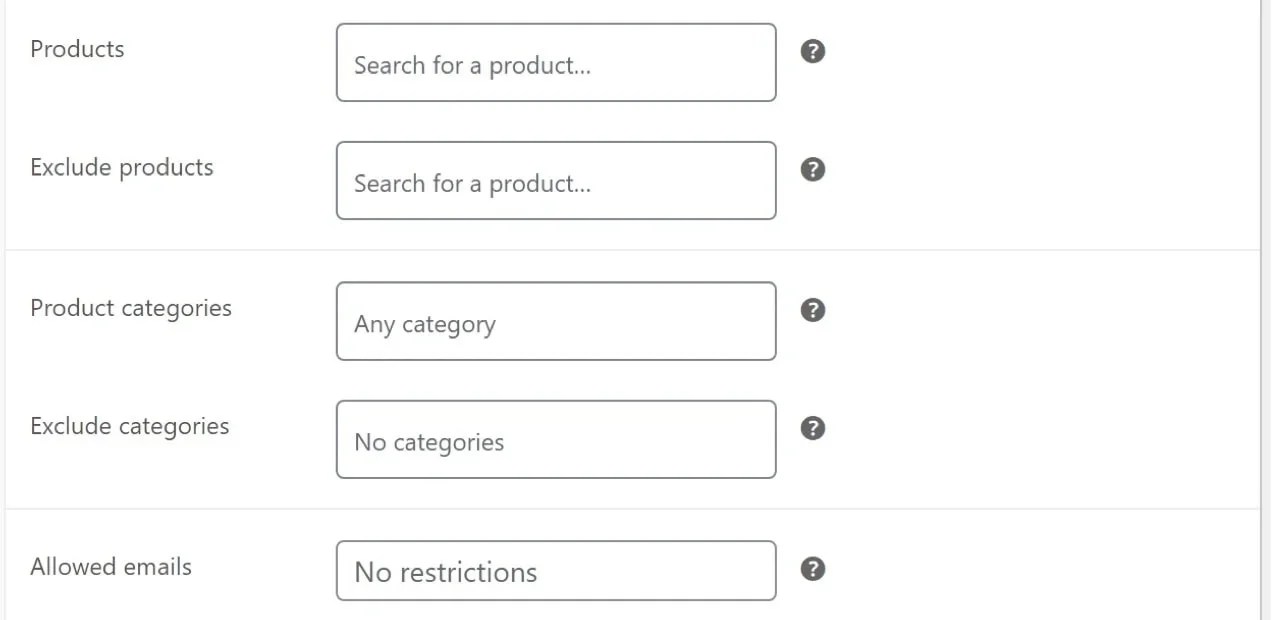 options to exclude products