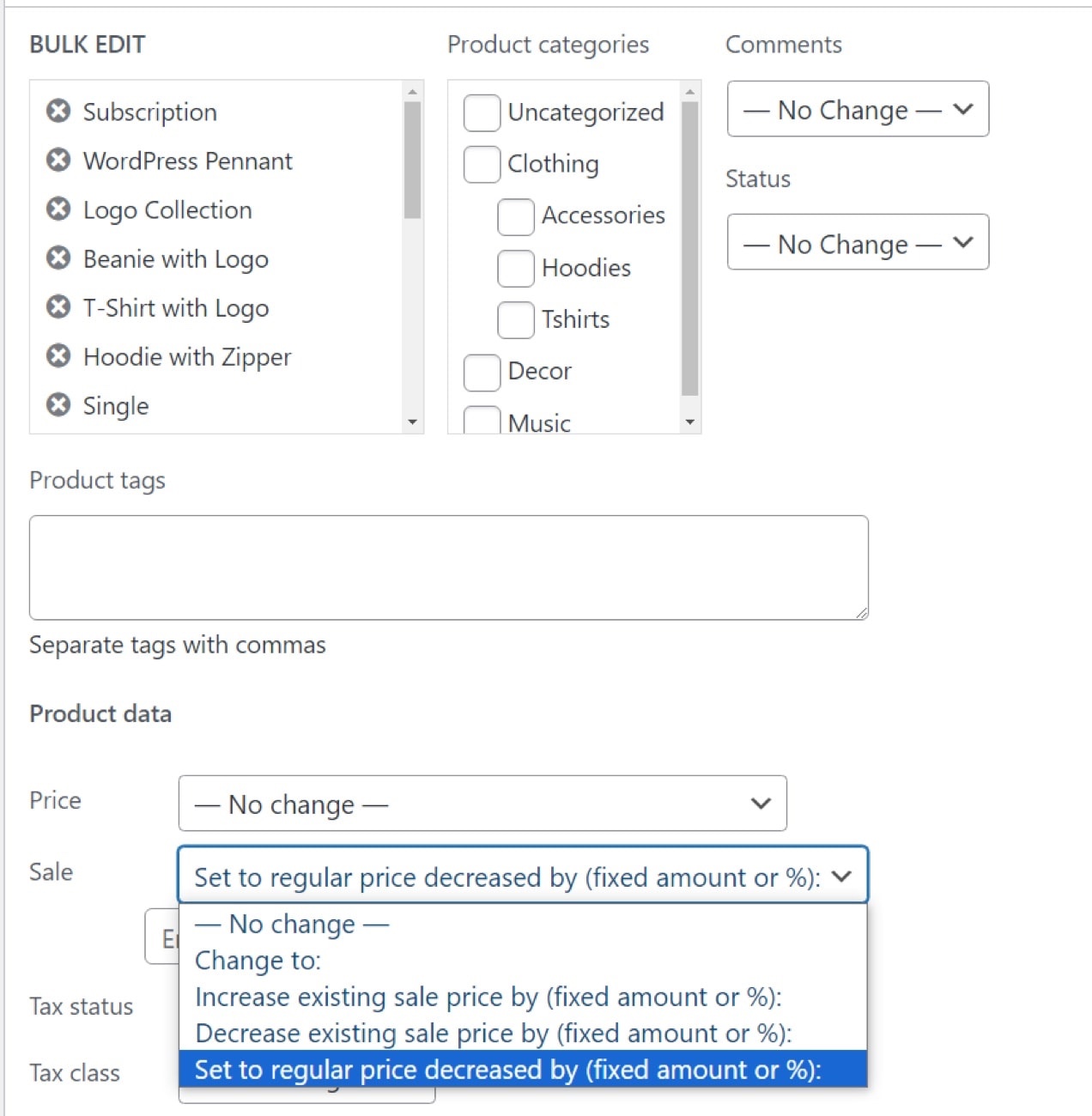 bulk edit popup