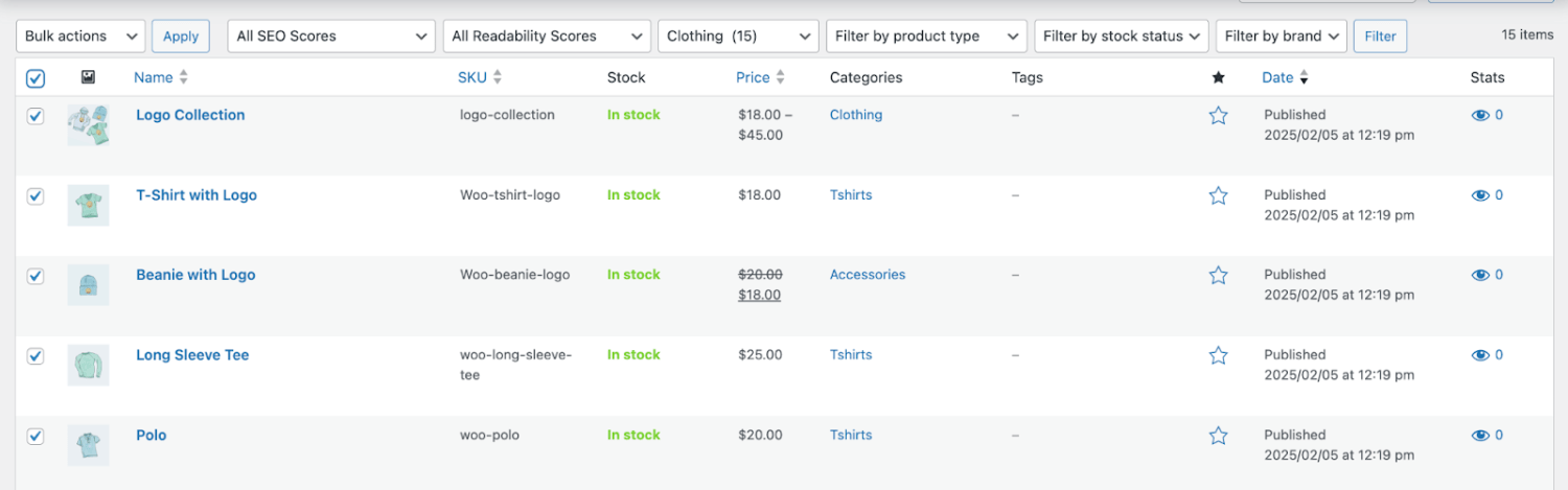 selecting products in bulk