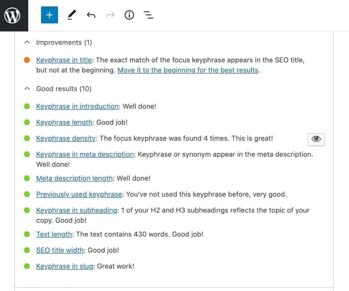 list of Yoast suggestions