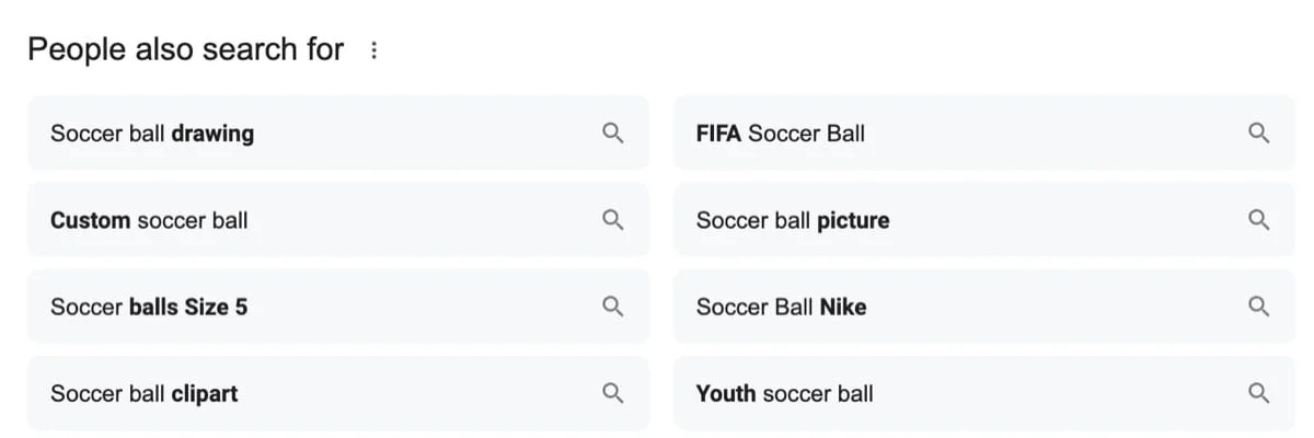 the "people also search for" section for the phrase "Soccer ball"