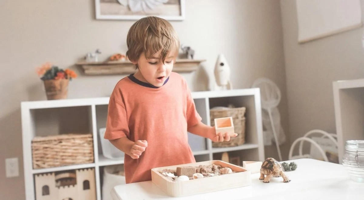 boy playing with toys in a playroom