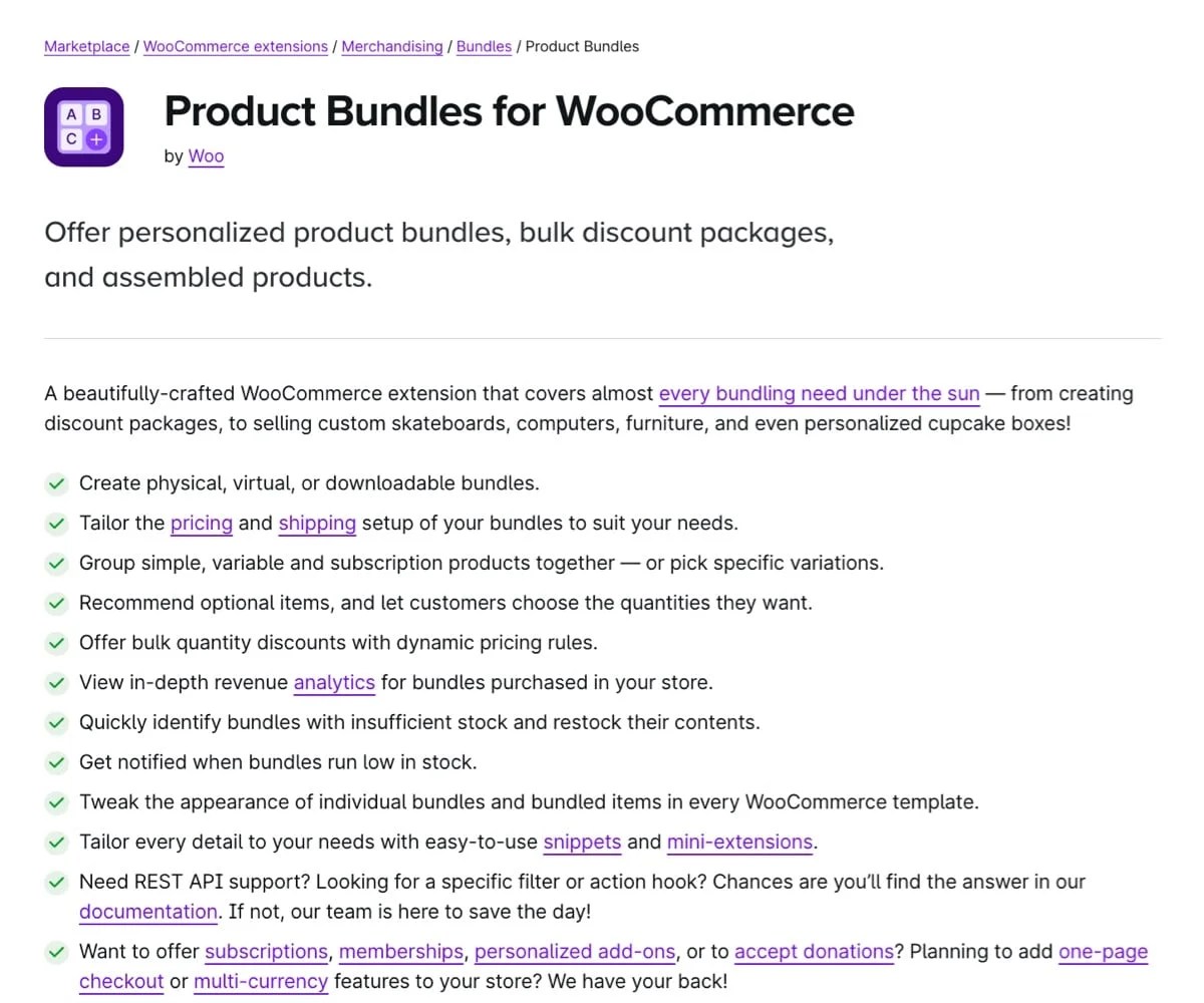 Product Bundles for WooCommerce extension page