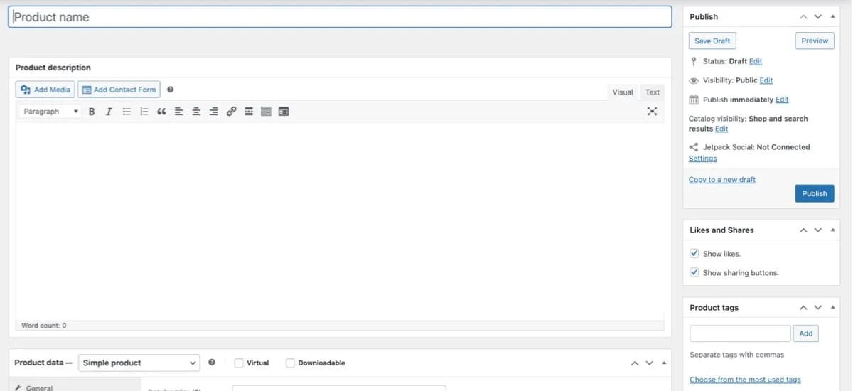 new product page in WooCommerce