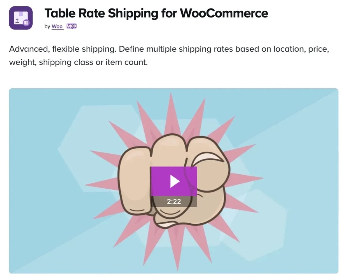 table rate shipping for WooCommerce extension page